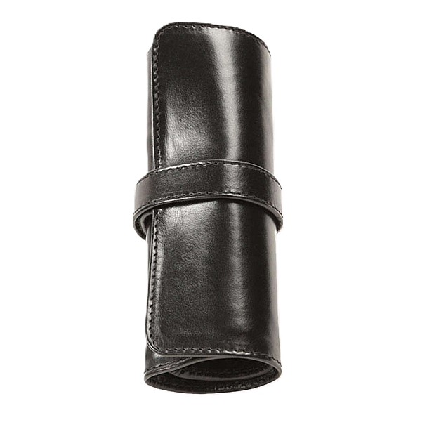 Aston Leather Black Roll Up Pen Pouch (Fivefold)