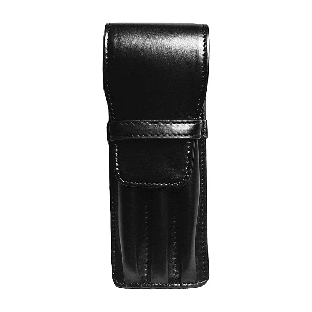 Aston Leather Black Soft Flap Pen Pouch (Triple)