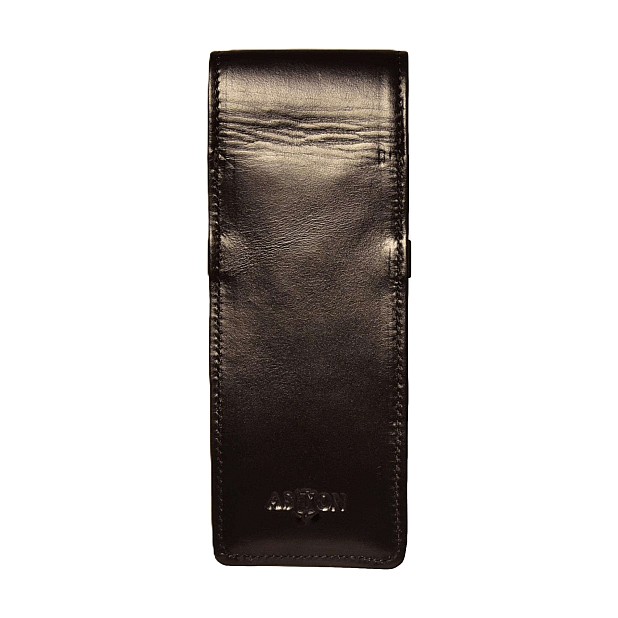 Aston Leather Black Soft Flap Pen Pouch (Triple)