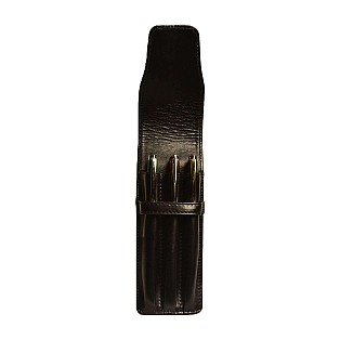 Aston Leather Black Soft Flap Pen Pouch (Triple)