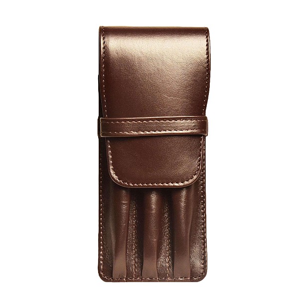 Aston Leather Brown Soft Flap Pen Pouch (Triple)