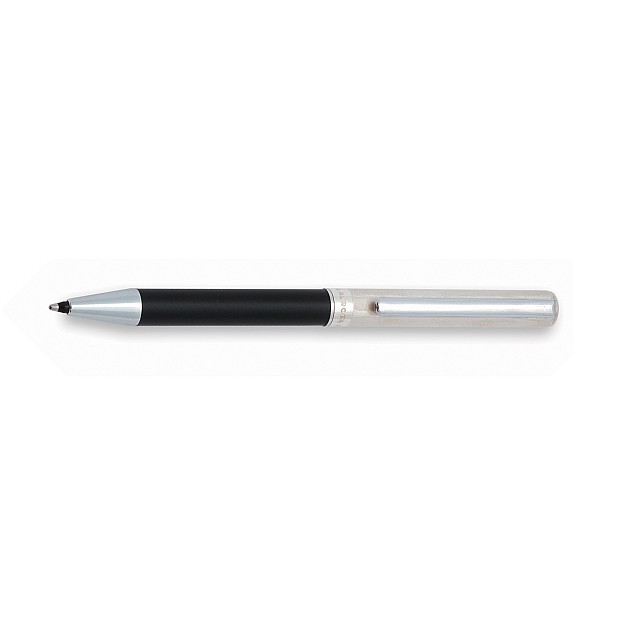 Aurora Magellano Shorty Solid Sterling Silver Linear Guilloche and Black Ballpoint