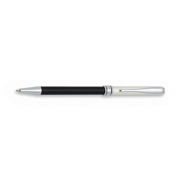 Aurora Magellano Solid Sterling Silver Linear Guilloche and Black Ballpoint
