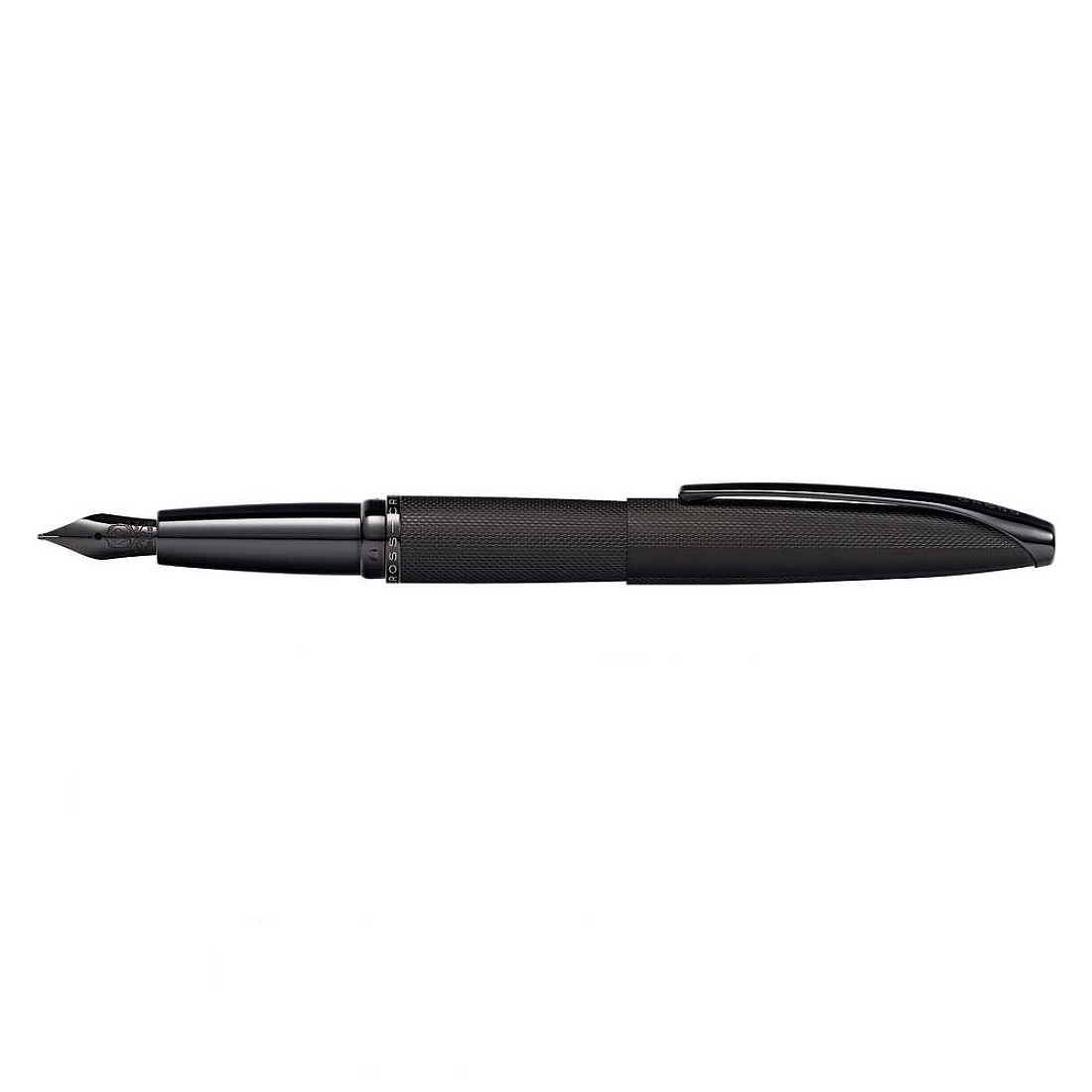 Cross ATX Brushed Black PVD Fountain Pen with Etched Diamond Pattern and Stainless Steel Medium Nib plated with Polished Black PVD 