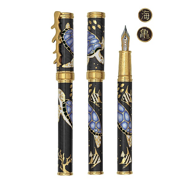 David Oscarson Sea Turtles Mossy Black with Ocean Blue Turtles GT Caneta de tinta permanente