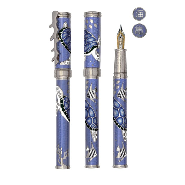 David Oscarson Sea Turtles Pale Blue with Ocean Blue Turtles ST Caneta de tinta permanente
