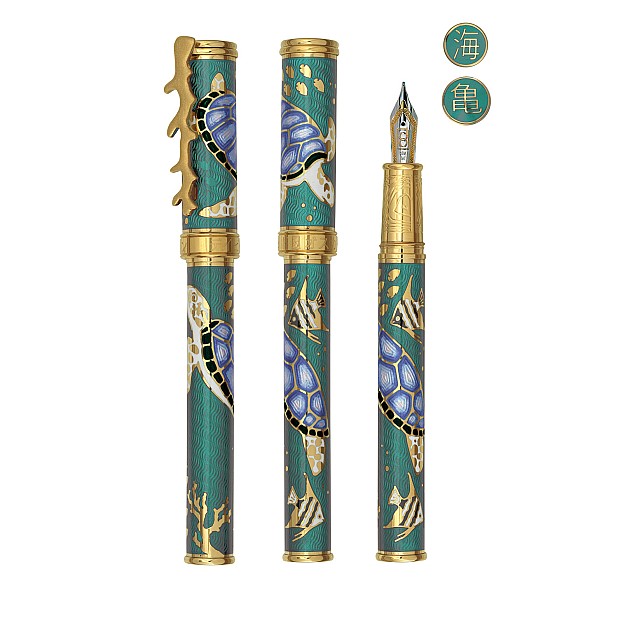 David Oscarson Sea Turtles Teal with Ocean Blue Turtles GT Caneta de tinta permanente
