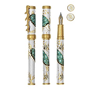 David Oscarson Sea Turtles White with Teal Turtles GT Pluma estilográfica