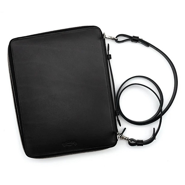 Galen Leather Compendium Bag Black A4 Zippered Folio Organizer