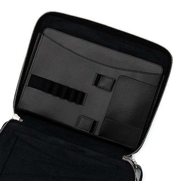 Galen Leather Compendium Bag Black A4 Zippered Folio Organizer