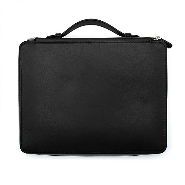 Galen Leather Compendium Bag Black A4 Zippered Folio Organizer