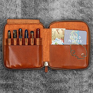 Galen Leather Legacy Zippered 6 Slots Deep Cognac Pen Case