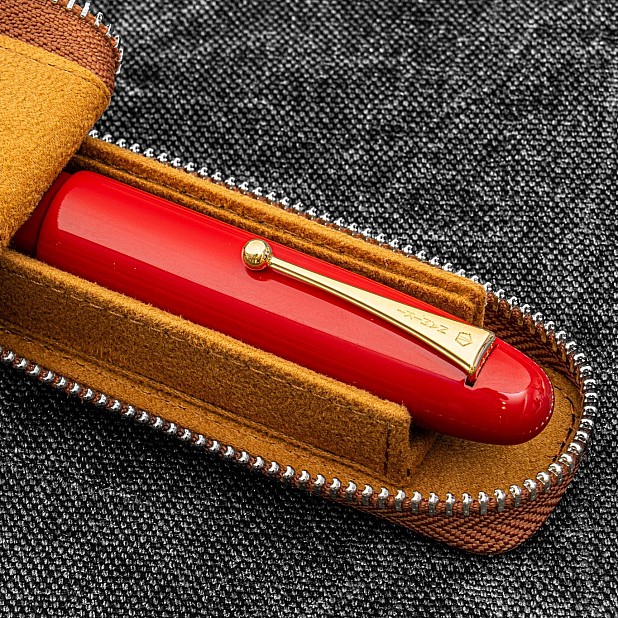 Galen Leather Magnum Opus Zippered Single Crazy Horse Brown Oversized Hard Pen Case
