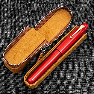 Galen Leather Magnum Opus Zippered Single Crazy Horse Brown Oversized Hard Pen Case