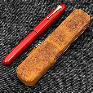 Galen Leather Magnum Opus Zippered Single Crazy Horse Brown Oversized Hard Pen Case