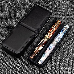 Galen Leather Magnum Opus Zippered 2 Slots Black Hard Pen Case