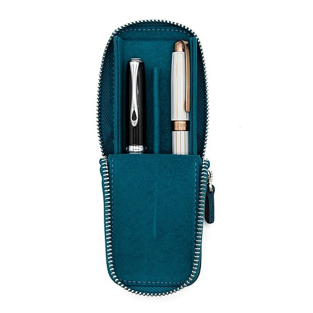 Galen Leather Magnum Opus Zippered 2 Slots Crazy Horse Ocean Blue Hard Pennenmap