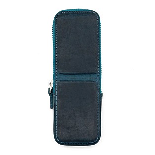Galen Leather Magnum Opus Zippered 2 Slots Crazy Horse Ocean Blue Hard Pen Case