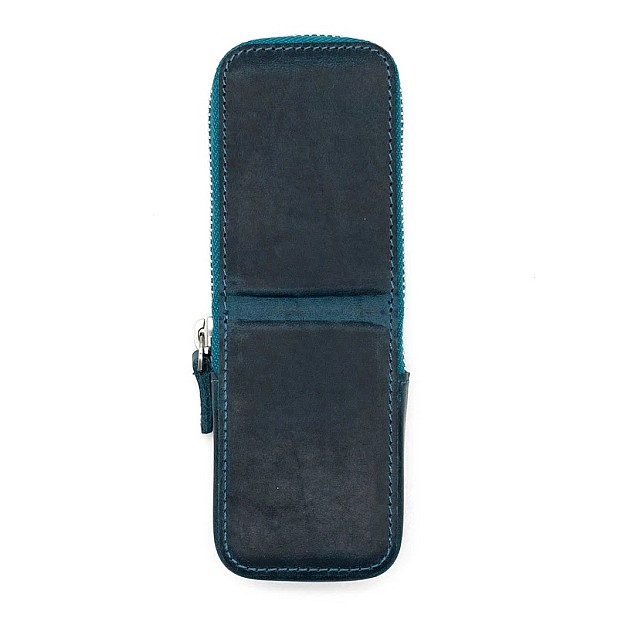 Galen Leather Magnum Opus Zippered 2 Slots Crazy Horse Ocean Blue Hard Pennenmap