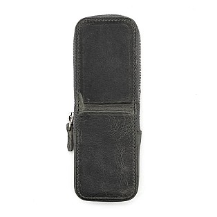 Galen Leather Magnum Opus Zippered 2 Slots Crazy Horse Smoky Hard Pen Case