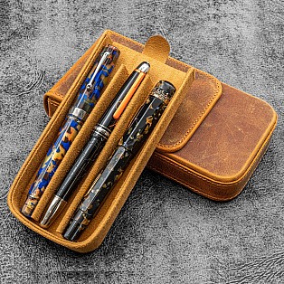 Galen Leather Magnum Opus 3 Slots Crazy Horse Brown Hard Pen Case