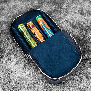 Galen Leather Magnum Opus Zippered 3 Slots Crazy Horse Navy Hard Pen Case