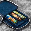 Galen Leather Magnum Opus Zippered 3 Slots Crazy Horse Navy Hard Pen Case