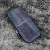 Galen Leather Magnum Opus Zippered 3 Slots Crazy Horse Navy Hard Pen Case