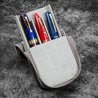 Galen Leather Magnum Opus Zippered 3 Slots Crazy Horse Smoky Hard Pen Case