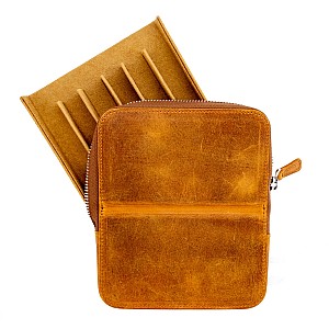 Galen Leather Magnum Opus Zippered 6 Slots Crazy Horse Brown Hard Pen Case