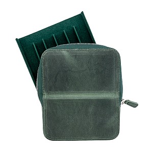 Galen Leather Magnum Opus Zippered 6 Slots Crazy Horse Green Hard Pen Case