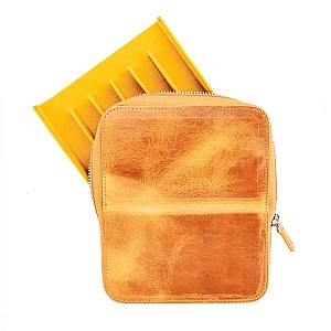 Galen Leather Magnum Opus Zippered 6 Slots Crazy Horse Honey Hard Pen Case