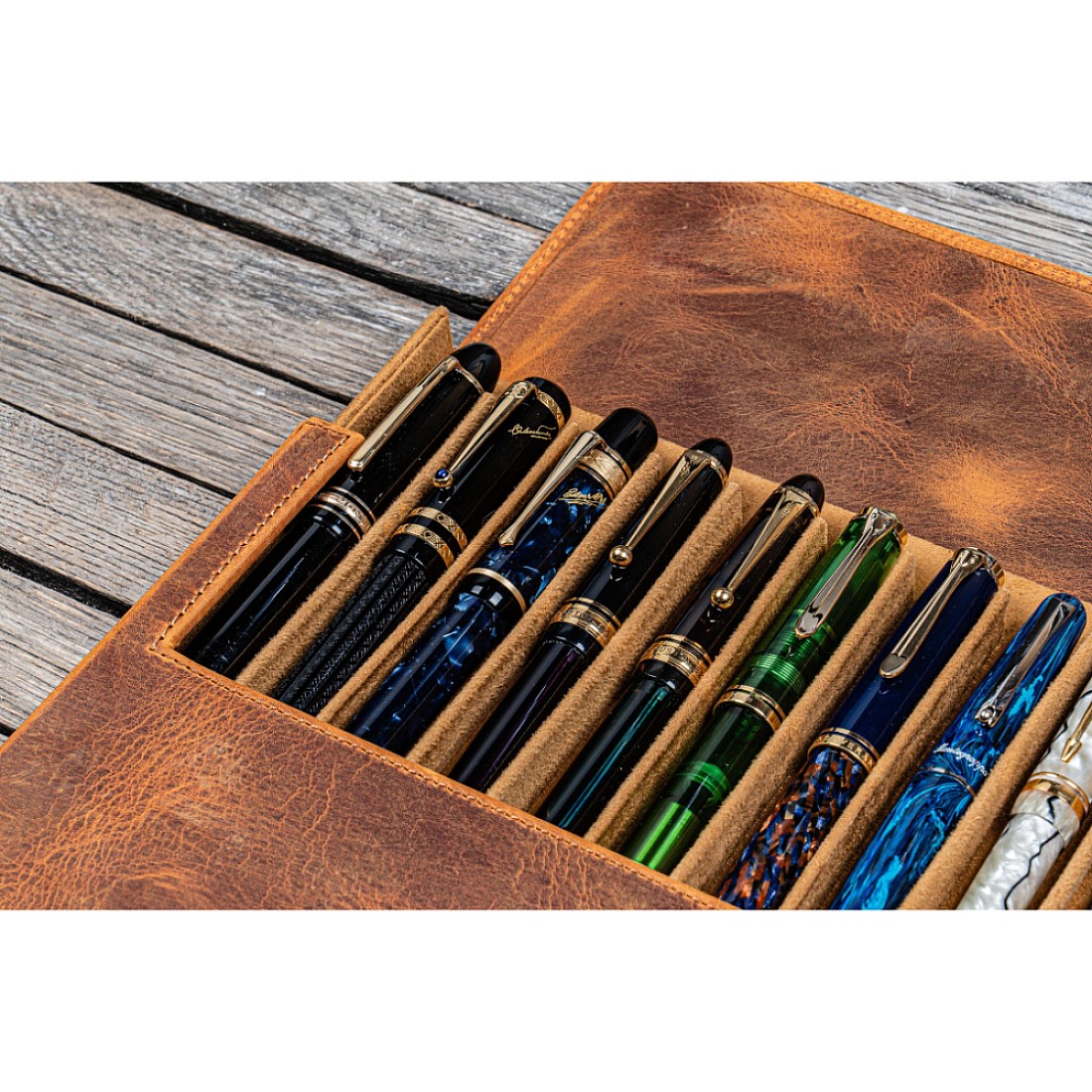 Galen Leather Magnum Opus 12 Slots Crazy Horse Brown Hard Pen Case