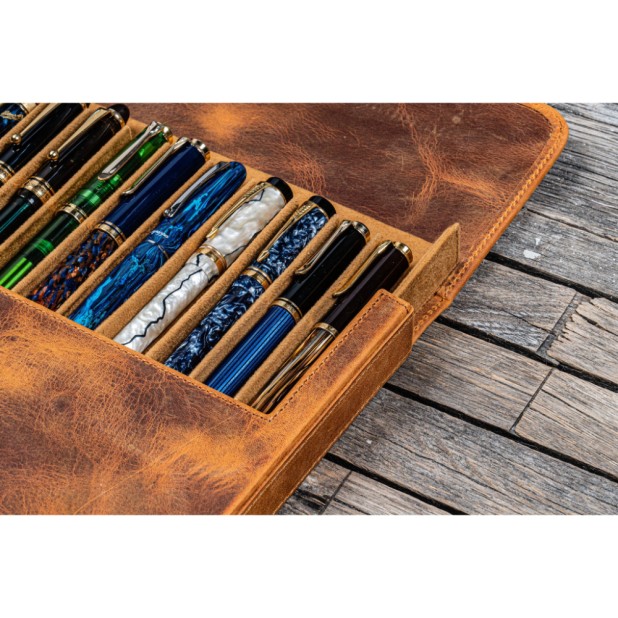 Galen Leather Magnum Opus 12 Slots Crazy Horse Brown Hard Pen Case