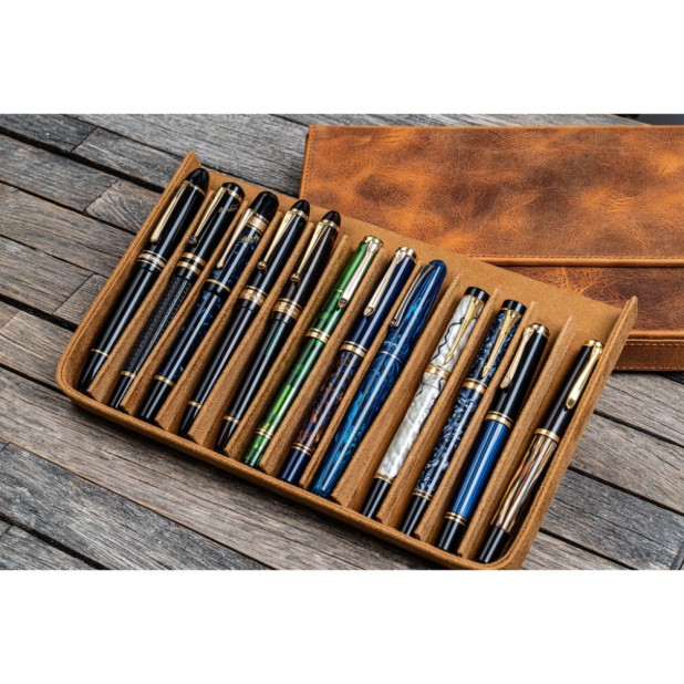 Galen Leather Magnum Opus 12 Slots Crazy Horse Brown Hard Pen Case