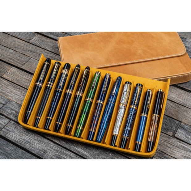 Galen Leather Magnum Opus 12 Slots Crazy Horse Honey Ochre Hard Pen Case