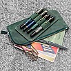 Galen Leather Slip-N-Zip 4 Slots Zippered Crazy Horse Fores Green Penetui