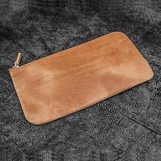 Galen Leather Slip-N-Zip 4 Slots Zippered Crazy Horse Honey Ochre Pen Pouch