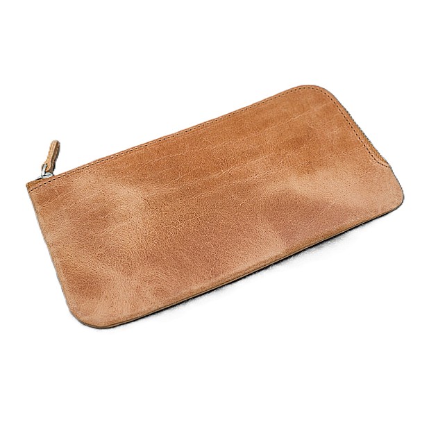 Galen Leather Slip-N-Zip 4 Slots Zippered Crazy Horse Honey Ochre Penetui