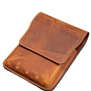 Galen Leather Crazy Horse Brown Flap Pen Pouch (Fivefold)