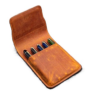 Galen Leather Crazy Horse Brown Flap Pen Pouch (Fivefold)