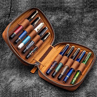 Galen Leather Crazy Horse Brown Zippered Expansi Pen Pouch (Tenfold)