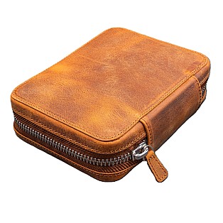 Galen Leather Crazy Horse Brown Zippered Expansi Pen Pouch (Tenfold)
