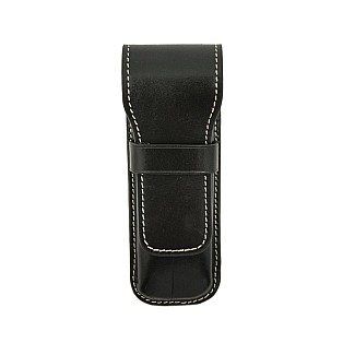 Galen Leather Black Flap Pen Pouch (Double)