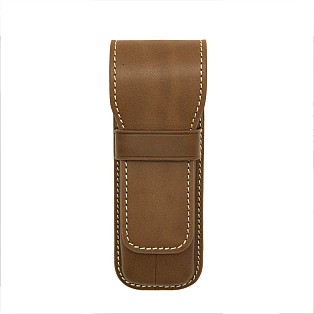 Galen Leather Brown Flap Pen Pouch (Double)