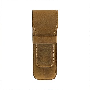 Galen Leather Crazy Horse Brown Flap Pen Pouch (Double)