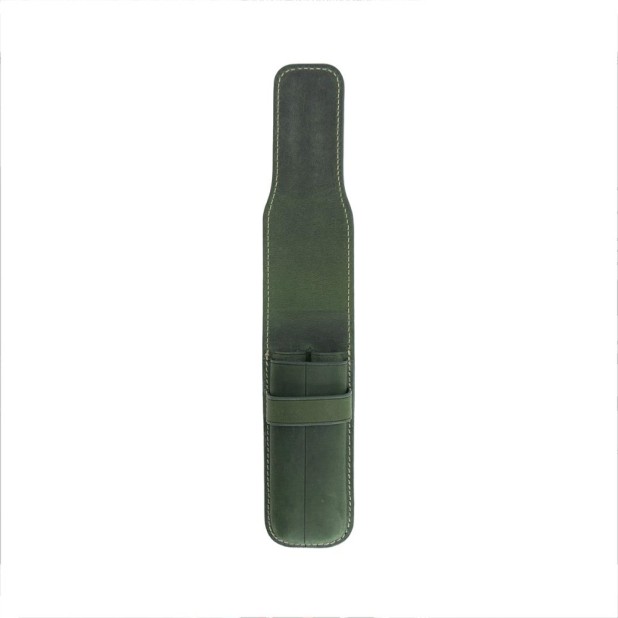 Galen Leather Crazy Horse Green  Flap Pen Pouch (Double)