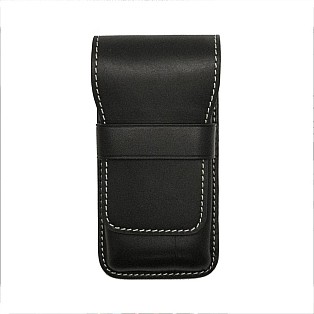 Galen Leather Black Flap Pen Pouch (Triple)