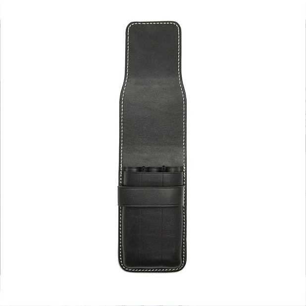 Galen Leather Black Flap Pen Pouch (Triple)