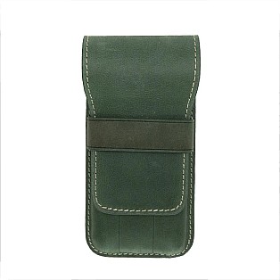Galen Leather Crazy Horse Green Flap Pen Pouch (Triple)